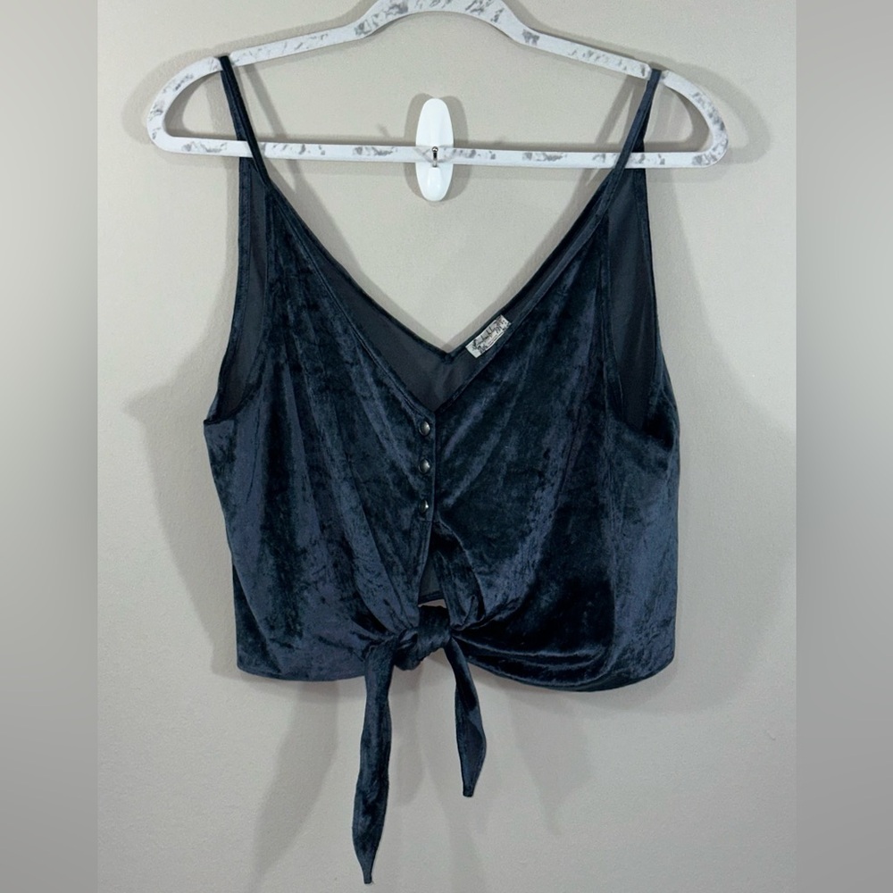 Free People Black Velvet Camisole with Tie-Front